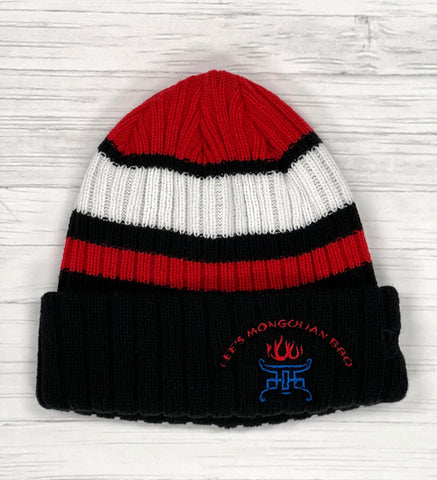 Ribbed Beanie One Size Beanie - Multi Color Black, Red and White