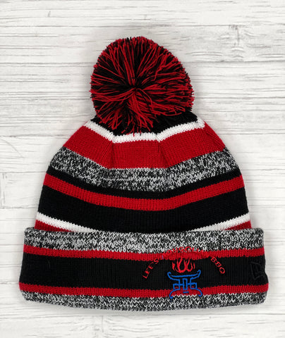 Ribbed Beanie with Pom Pom One Size Beanie - Multi Color Black, Red and White